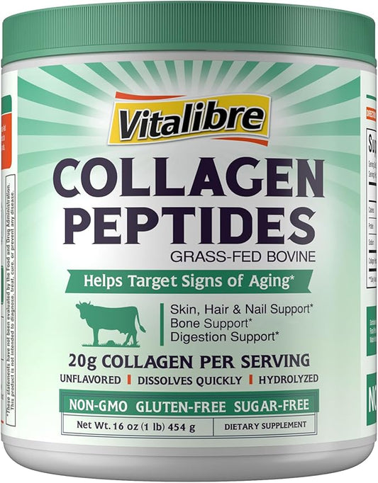 Bovine Collagen Peptides Powder for Women and Men, Grass-Fed Hydrolyzed Collagen Protein Type I & III, Skin, Hair, Nails, Bones, Digestion, Unflavored, Non-GMO, Keto & GF, 22 Servings, 16oz