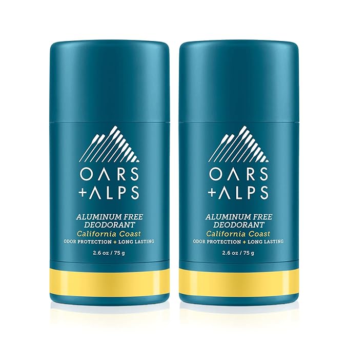 Oars + Alps Aluminum Free Deodorant for Men and Women, Dermatologist Tested and Made with Clean Ingredients, Travel Size, California Coast, 2 Pack, 2.6 Oz Each