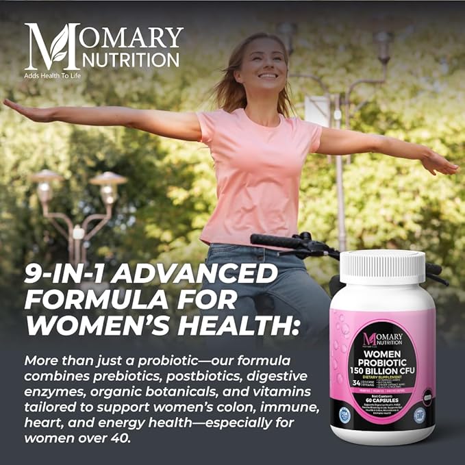 9 in 1 Bio Cultures Complex for Women, 150 Billion CFU Probiotics | 34 Diverse Strains | Organic Prebiotics | Postbiotics | Digestive Enzymes | Biotin, Supports Digestive Health, Colon & Immune Health