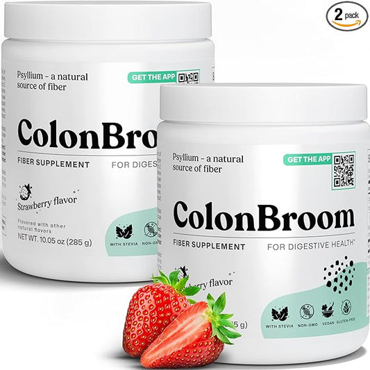 ColonBroom Psyllium Husk Powder (Strawberry) - Colon Cleanse for Bloating Relief & Gut Health - Colon Broom Fiber Powder Drink - Vegan, Gluten Free, Non-GMO Fiber Powder Supplement, 100 Servings