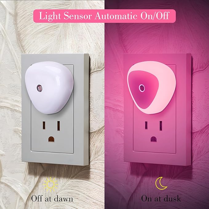 KINUR LED Night Light, 6 Pack Nightlights Plug into Wall, Dusk to Dawn Sensor Automatic On and Off Night Light, 0.5W Led Night Lamp for Kids, Nursery, Bedroom, Hallway, Stairs, Kitchen,Pink