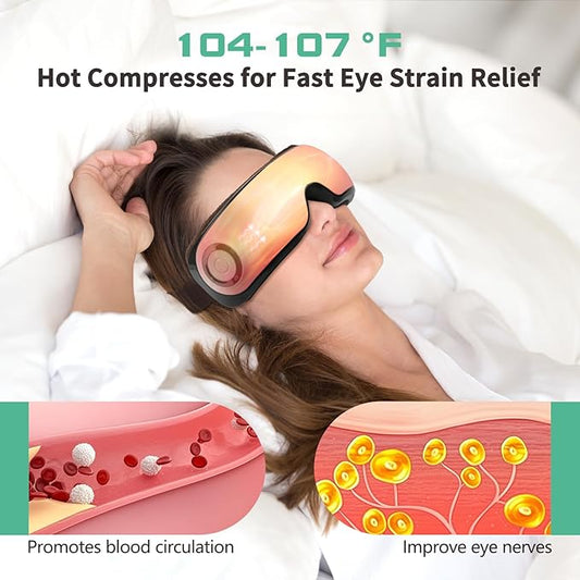 Heated Eye Massager with Music & Compression, FSA Eye Mask for Migraines, Dry Eyes & Dark Circles Relief, Sleep Improvement, Portable Massager for Women & Men