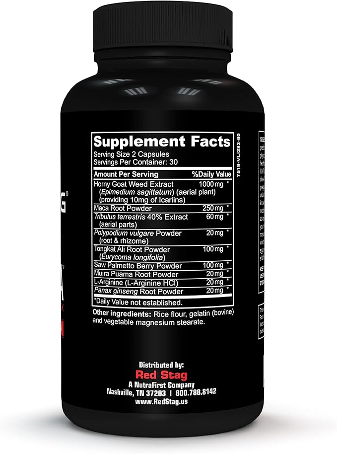 Red Stag Testosterone Booster Horny Goat Weed Complex with Maca Root Powder, Tribulus Terrestris, Saw Palmetto & Tongkat Ali Powder Male Enhancement - 60 Capsules