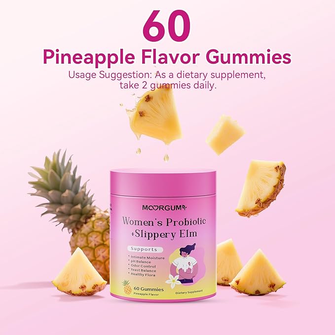 Women's Probiotic Gummies, Feminine Care Probiotic Gummies with Slippery Elm, Prebiotics & Lactobacillus Blend- for Gut Health, Women's Wellness, pH Balance, and Intimate Support