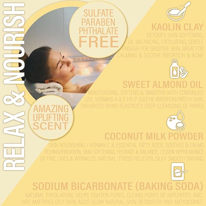 Vegan Milk Bath Soak Made with Coconut Milk Powder & Sweet Almond Oil Which Creates A Bath Bomb Dust Soothing Fizz, 8oz (Pina Colada)