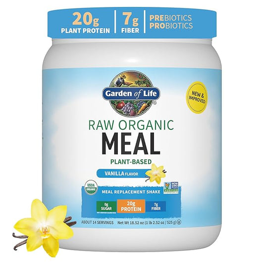 Garden of Life Meal Replacement Shakes, Vegan Raw Organic Protein Powder, Vanilla Protein Powder with Plant Based Pea Protein, Sprouts, Greens, Probiotics, Dairy Free 14 Servings
