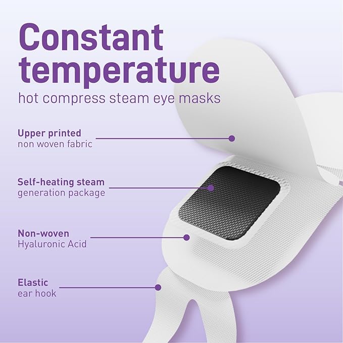 Disposable Hyaluronic Acid Eye Masks for Sleep & Relaxation, Heated Steam Eye Masks for Spa & Travel,Relieving Dry Eyes, Dark Circles & Puffiness,Gifts for Women,Lavender 10 Packs