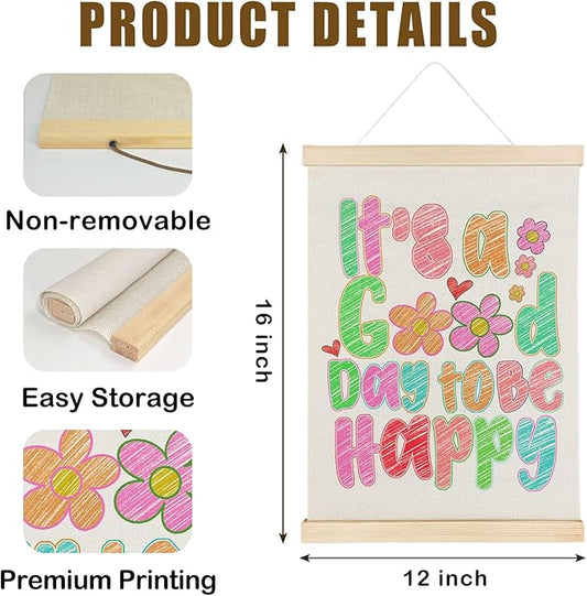 Nrleey Boho Inspirational Mental Health Wall Decor with Wooden Poster Hanger - Therapy Office Decor, It's a Good Day to Be Happy Wall Art Posters for School Counselor Office, 12x16 Inch