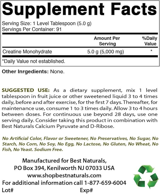 Best Naturals Creatine Monohydrate 1 Lb Pure Powder (1 LB (Pack of 2))