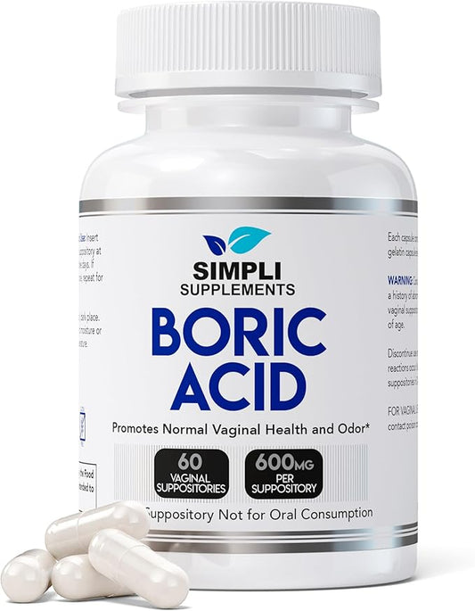 60 Boric Acid Suppositories for Women | BV Treatment for Women | pH Balance Pills | Vaginal Care | Bacterial Vaginosis Treatment Boric Acid (600mg)