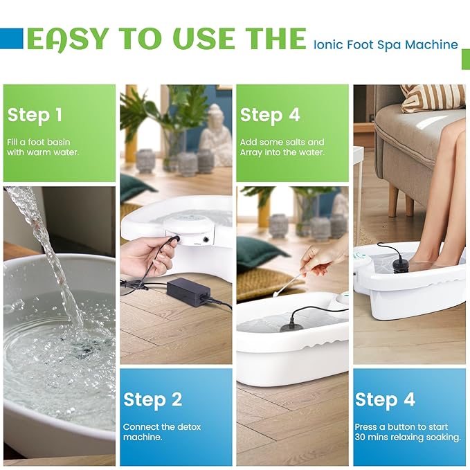 Ionic Foot Detox Machine Ion Detox Foot Bath, Portable Ionic Cleanse Bath with 2 Foot Files, 100 Liners, 2 Arrays