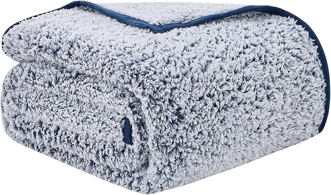 EMME Fuzzy Blanket Soft Fleece Throw Blankets for Women, Fluffy Sherpa Throws(Plush Navy,50"x60")