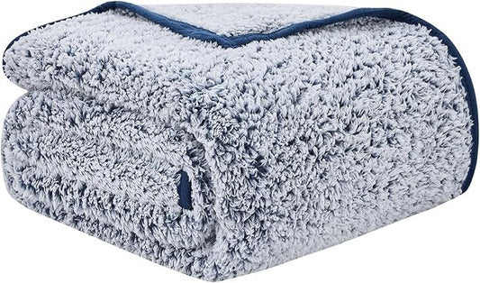 EMME Fuzzy Blanket Soft Fleece Throw Blankets for Women, Fluffy Sherpa Throws(Plush Navy,50"x60")