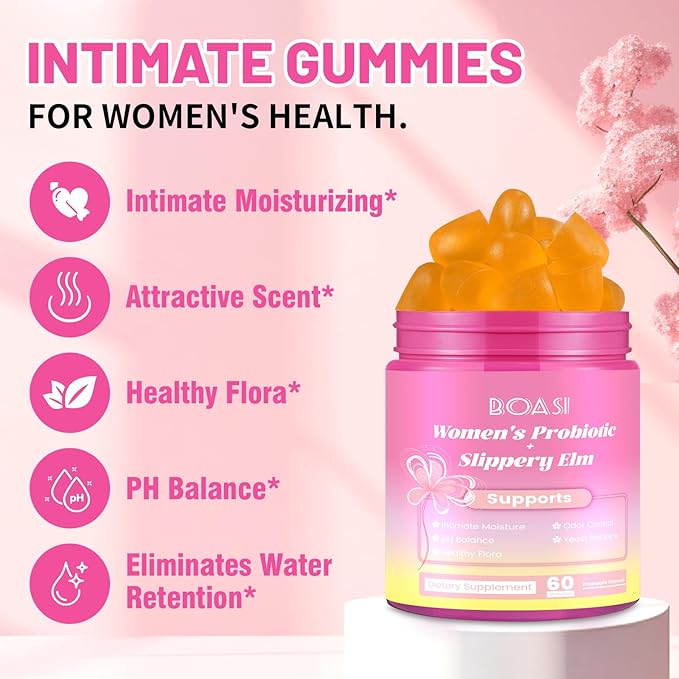 Her Juicy Feminine Probiotics Gummies, Women's Probiotic Slippery Elm,Pineapple Gummies for Women pH Balance,Digestive,Immune Health,60 Gummies