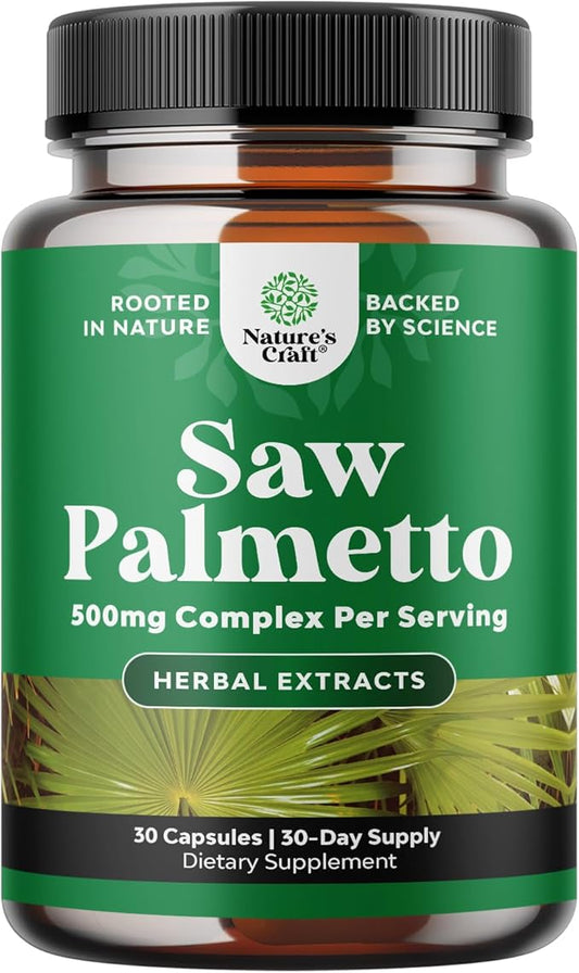Extra Strength Saw Palmetto Extract - Advanced Herbal Complex for Hair Health and Urinary Support with Plant Sterols & Flavonoids - Potent Herbal Supplement with 500mg per Serving - 30 Capsules