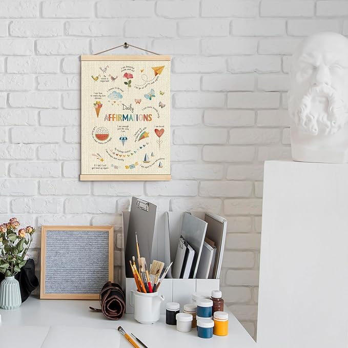 HKTZM Daily Affirmations Mental Health Poster Hanger Frame 12.5×17 Inch, Mental Health Awareness Hanging Wall Art Decor for Classroom School Counselor Office Calm Down Corner