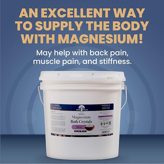 Health and Wisdom Magnesium Bath Salt - Magnesium Chloride Flakes for Bath Soak, 4X Epsom Salt Concentration, Unscented Formula, Dead Sea Sourced, Zero Additives - 224oz