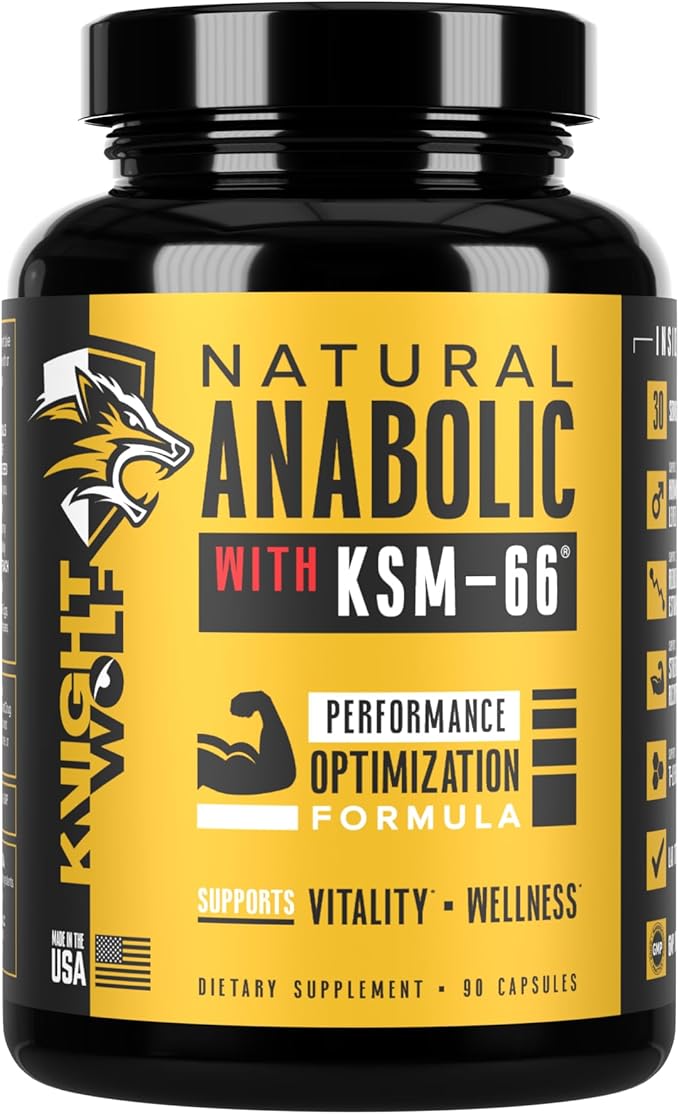 Night Wolf Supps KSM-66 Organic Ashwagandha 600mg, Fenugreek, Natural Anabolic and Muscle Support - with AstraGin for High Absorption - USA Made & Non GMO 3rd Party Tested - 90 Capsules