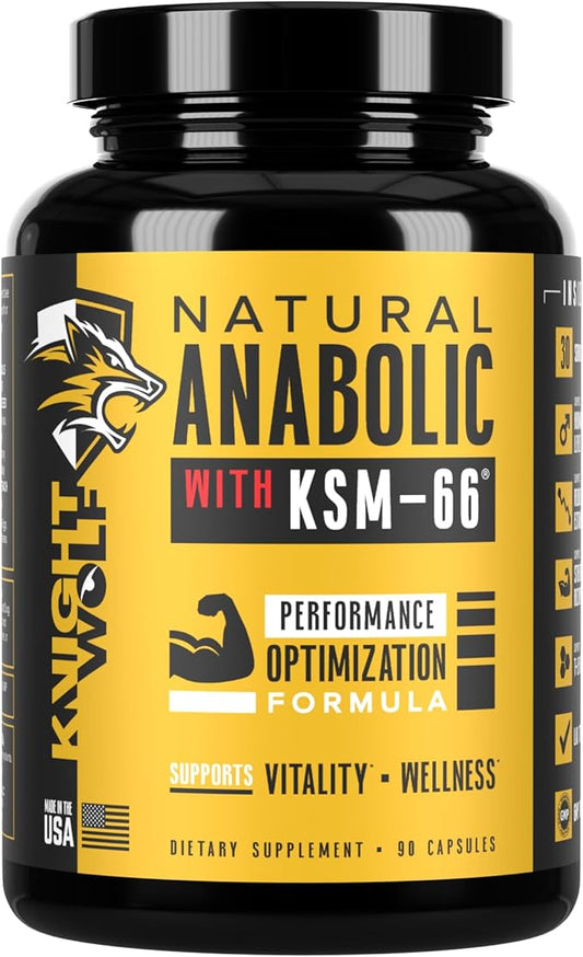 Night Wolf Supps KSM-66 Organic Ashwagandha 600mg, Fenugreek, Natural Anabolic and Muscle Support - with AstraGin for High Absorption - USA Made & Non GMO 3rd Party Tested - 90 Capsules
