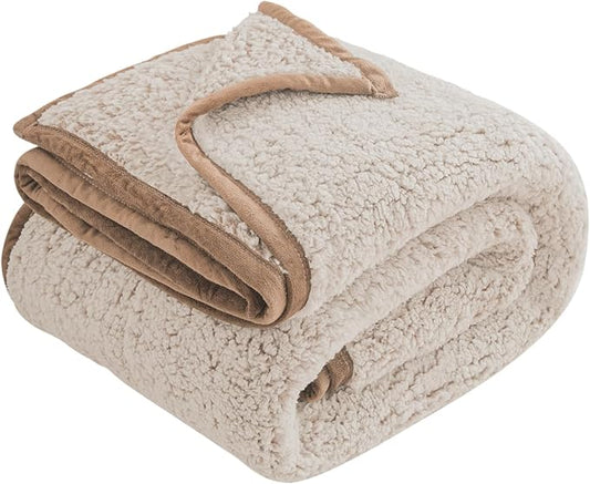 EMME Fuzzy Blanket Soft Fleece Throw Blankets for Women, Fluffy Sherpa Throws(Khaki,108"x90")