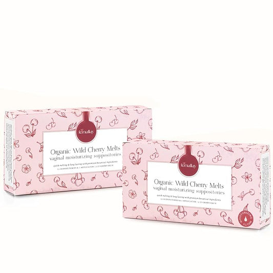 Femallay Organic Vaginal Moisturizing Suppository Melts - 100% Natural Suppositories for Vaginal Odor and Dryness Relief, Ultra-Hydrating Fast-Acting Comfort (Wild Cherry- 2 Pack)