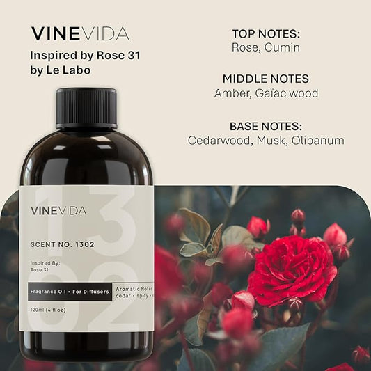 VINEVIDA [4 Fl Oz] Scent NO. 1302 Fragrance Oil for Cold Air Diffusers, Aromatic Notes of Cedarwood Spicy Woody, Essential Oils for Diffuser Oil Refill & Air Freshener Room Spray