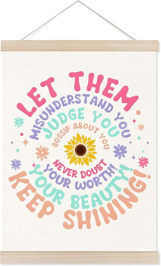 Welshower Let Them Inspirational Mental Health Poster Hanger Frame, Colorful Motivational Positive Wall Art Prints Decor for School Counselor Therapy Office Framed, 12x16 Inch