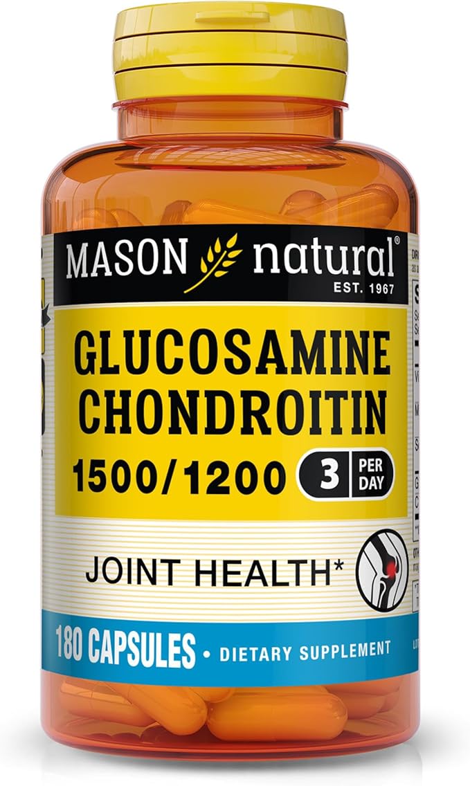 MASON NATURAL Glucosamine Chondroitin 1500/1200 3 Per Day with Vitamin C - Supports Joint Function for Normal Flexibility & Mobility*, 180 Capsules