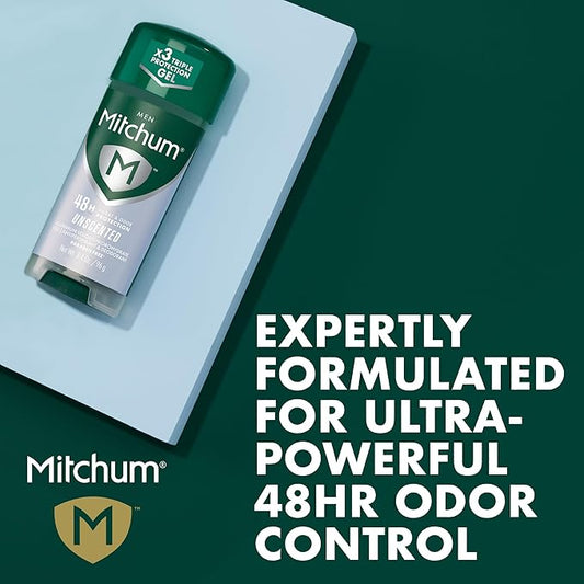 Mitchum Men’s Triple Odor Protection Antiperspirant & Deodorant Gel, Unscented, 48HR Protection, 2 pack