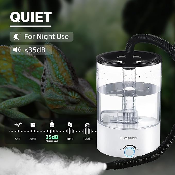 Coospider 4.2L Top Fill Reptile Fogger Mister, Reptile Humidifier for Reptiles Tank, Terrariums Humidifier with Extended Tube, Automatic Reptile Misting System for Reptiles Amphibians Herps Vivarium