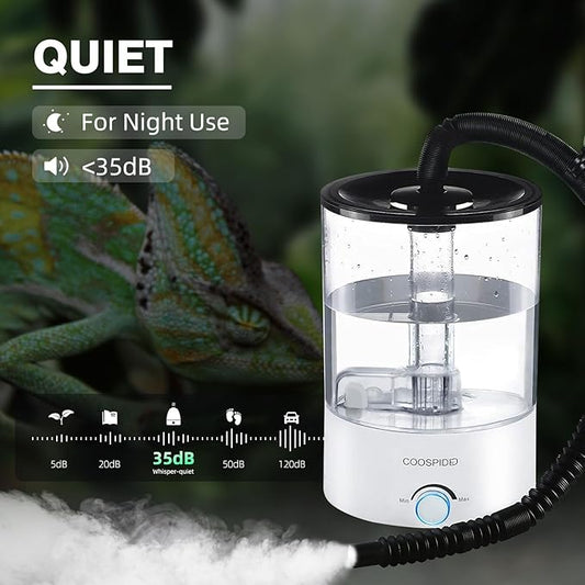 Coospider 4.2L Top Fill Reptile Fogger Mister, Reptile Humidifier for Reptiles Tank, Terrariums Humidifier with Extended Tube, Automatic Reptile Misting System for Reptiles Amphibians Herps Vivarium