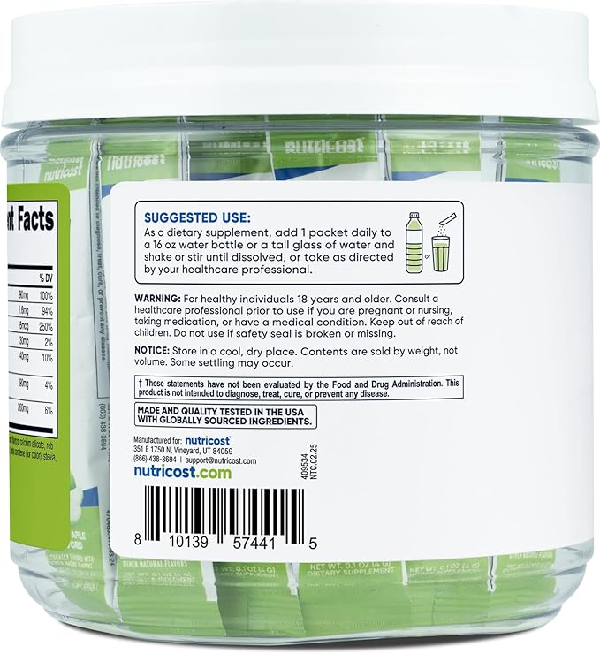 Nutricost Electrolytes Complex, Green Apple Flavored, 40 Stickpacks - Advanced Hydration Complex