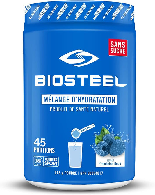 BioSteel Zero Sugar Hydration Mix, Great Tasting Hydration with 5 Essential Electrolytes, Blue Raspberry, 45 Servings per Tub