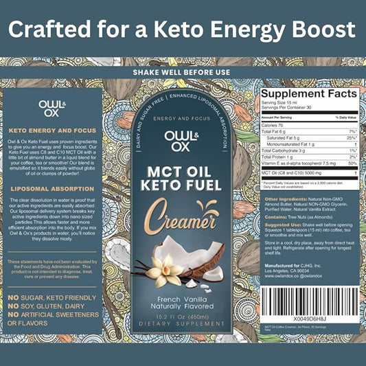 MCT Oil Blend – Vanilla | Keto-Friendly Liquid for Energy & Focus | Dairy-Free, Sugar-Free, Gluten-Free, Vegan | 30 Servings