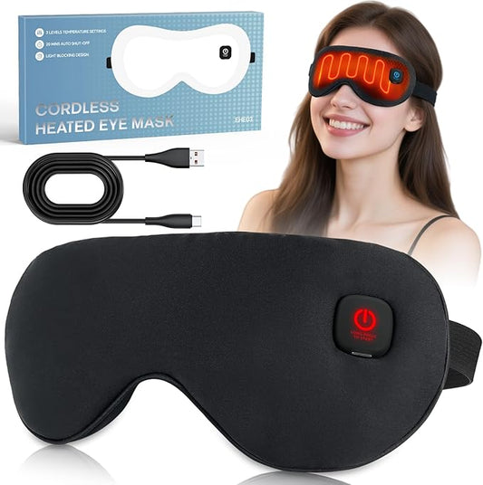 Heated Eye Mask for Dry Eyes Relief, Cordless Eye Mask with 3 Heat Settings, Washable Eye Cover, Warm Heating Pad for Stye Eye Treatment & Travel Use