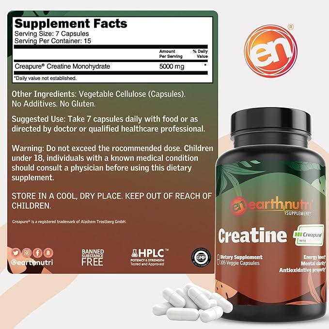 Creatine Monohydrate Capsules - Micronized for Better Absorption - Supports Muscle Strength, Strength & Recovery - 105 Capsules (5000mg per Serving, 7 Capsules)