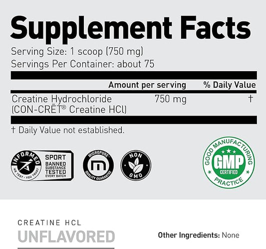 Kaged Creatine HCl Powder, Unflavored, Muscle Building and Recovery Supplement, Patented Formula, Highly Soluble Powder, 75 Servings
