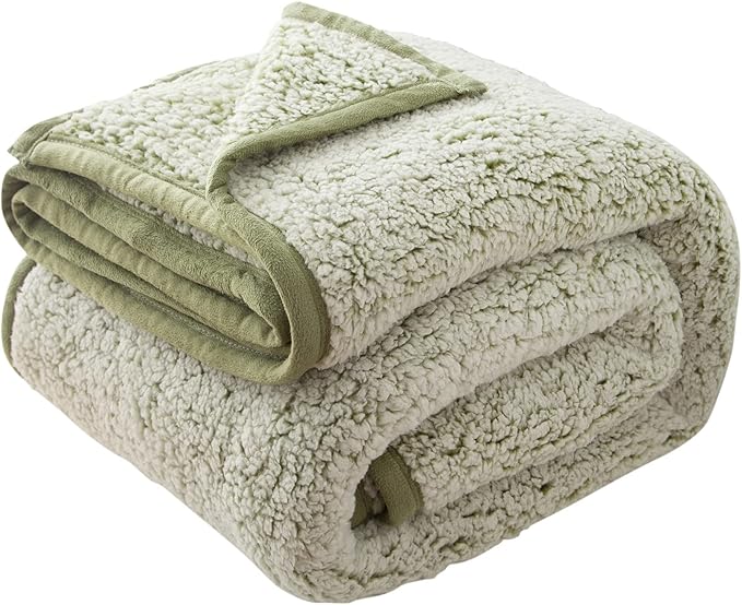 EMME Fuzzy Blanket Soft Fleece Throw Blankets for Women, Fluffy Sherpa Throws(Plush Sage,108"x90")