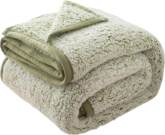 EMME Fuzzy Blanket Soft Fleece Throw Blankets for Women, Fluffy Sherpa Throws(Plush Sage,108"x90")