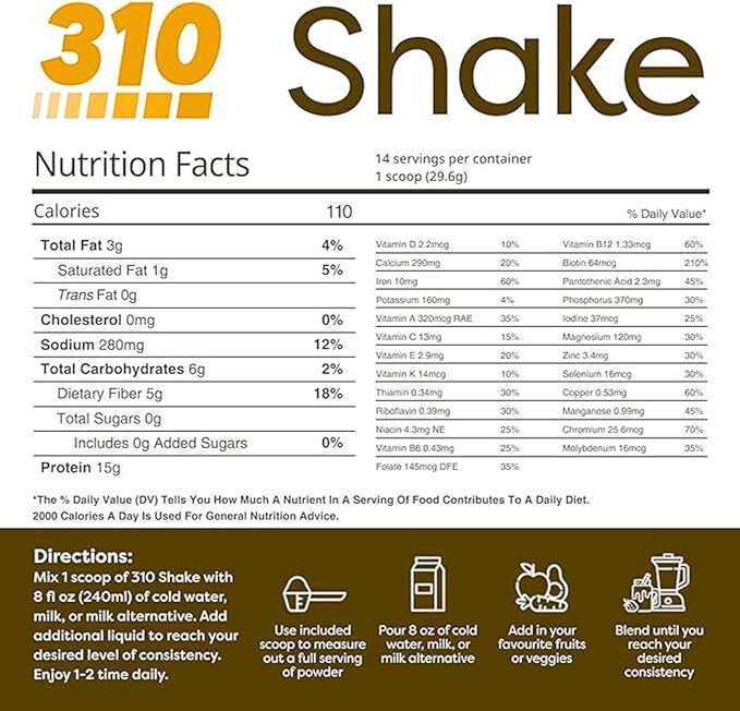 310 Nutrition All-In-One Meal Replacement Shake Powder - Plant-Based Protein Smoothie Blend w/High Fiber, Probiotics & Adaptogens - Low Carb, Vegan, Keto & Paleo Friendly - Horchata - 28 Srv
