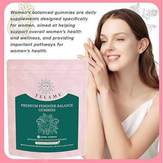 Premium Feminine Balance Gummies ph Balance for Women probiotic Gummies Immune Support, Vegan, Gluten-Free, Hawaiian Pineapple 60 Gummies 30 Servings