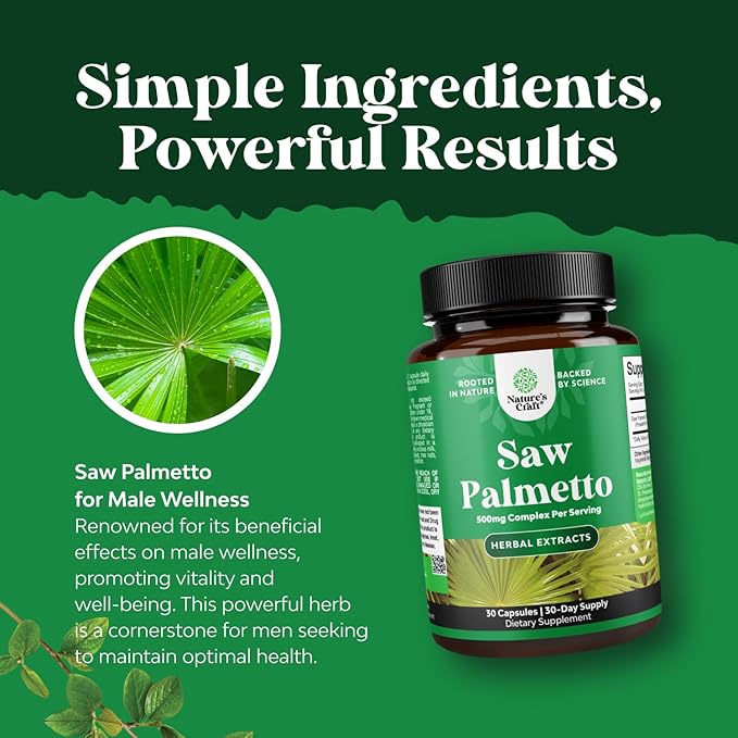 Extra Strength Saw Palmetto Extract - Advanced Herbal Complex for Hair Health and Urinary Support with Plant Sterols & Flavonoids - Potent Herbal Supplement with 500mg per Serving - 30 Capsules