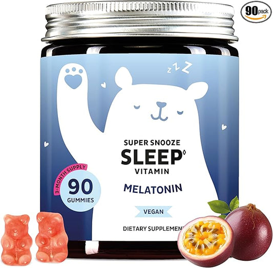 Vegan Melatonin 5mg Gummies, Sleep Gummies for Reduced time to Fall Asleep, with Vitamin B6 & Passion Fruit Extract - Super Snooze Sleep Vitamin (90 Gummies)