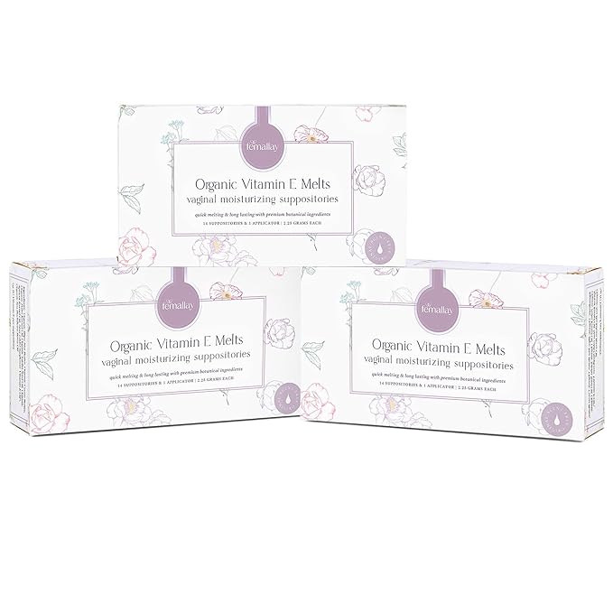 Femallay Everyday Moisturizing Vitamin E Vaginal Melts, 100% Natural Suppositories, For Dryness and Menopausal Women, Limited Ingredients, 42 Individually-Sealed Melts + 1 Applicator