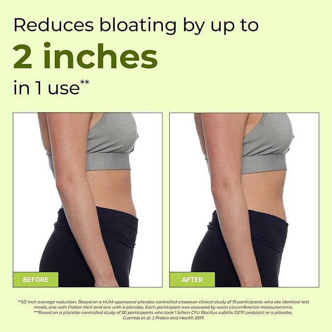 HUM Flatter Me Digestive Enzymes Bloating Supplement - Fast-Acting Bloat Relief for Digestive Health & Debloating Multi Enzyme | Bloat Pills, Anti Bloat Pills, Vegan 60 Servings