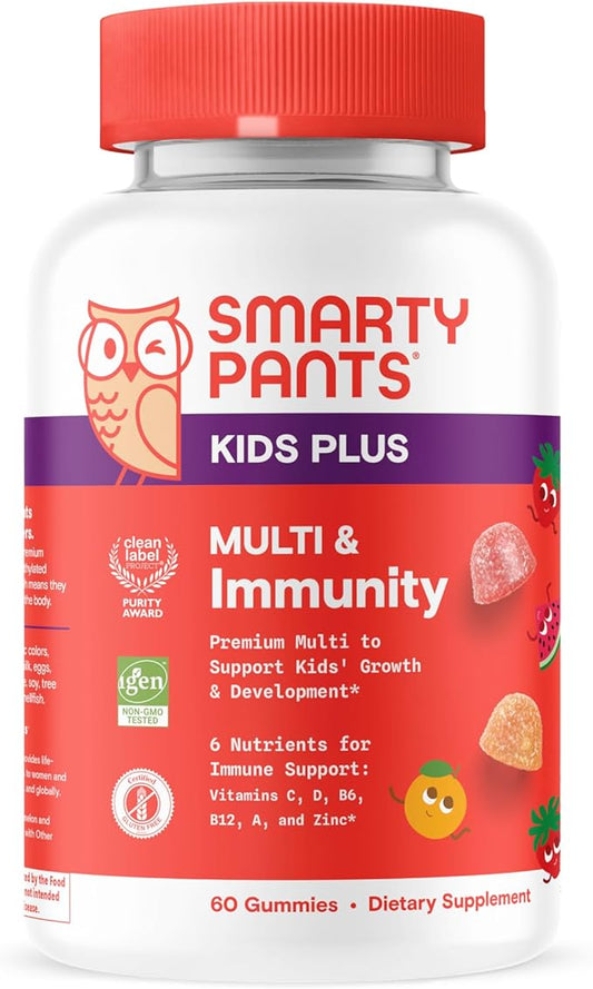 SmartyPants Kids Multivitamin & Immunity Gummies: Vitamins C, D, B6, B12, A, and Zinc for Immune Support, Biotin, Iodine, Gluten Free, Two Fruit Flavors, 60 Count (30 Day Supply)