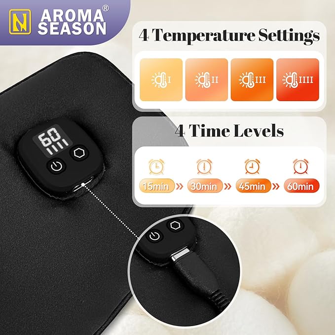 Aroma Season Silk Heated Eye Mask Cordless, 1500mAh Warm Eye Compress for Dry Eyes, Blepharitis, 4 Time Levels and 4 Temperature Settings, Washable (Black)
