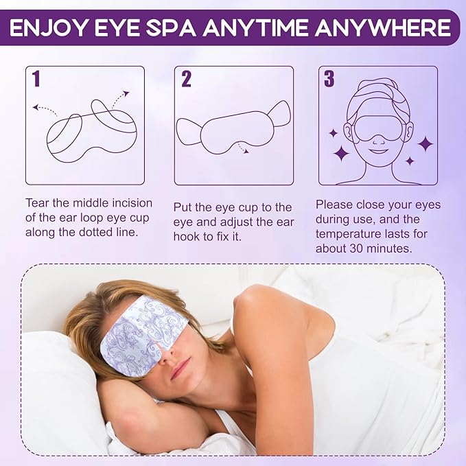 XPCARE 24 Pack Steam Eye Masks for Dry Eyes, Self Heated Steam Warm Eye Mask, Disposable Heated Eye Mask for Dark Circles, Puffy Eyes, Relief Stress Eye Fatigue（Lavender）