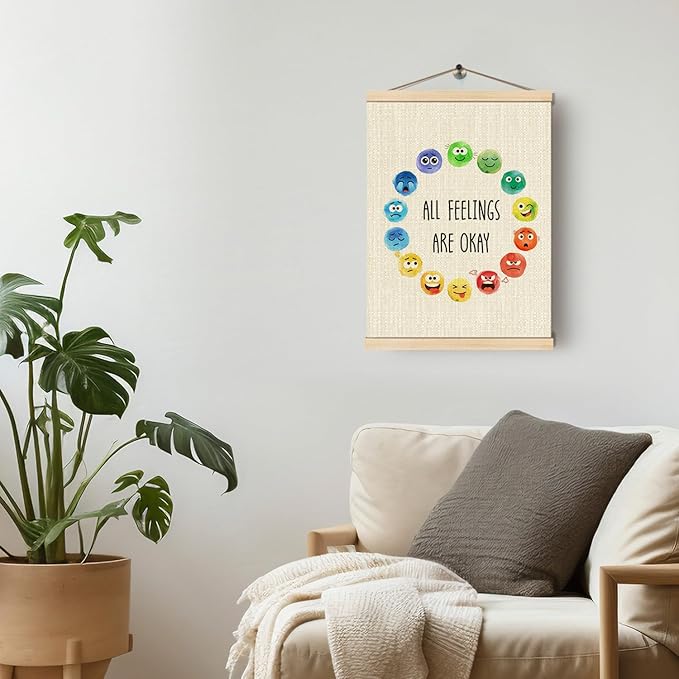 HKTZM Feelings Chart for Kids, All Feelings are Okay Mental Health Poster Hanger Frame 12.5×17 Inch, Feelings Emotions Wheel Chart Hanging Wall Art Decor for School Classroom Kids Room