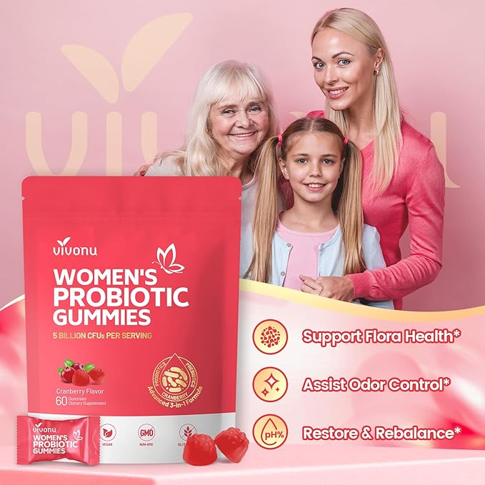 Vaginal Probiotics for Women, Feminine Balance pH Gummies for Healthy Odor, Yeast Balance & Flora + Vitamin C for Immune Support -Cranberry